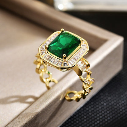 Emerald Zirconia Braided Open Ring