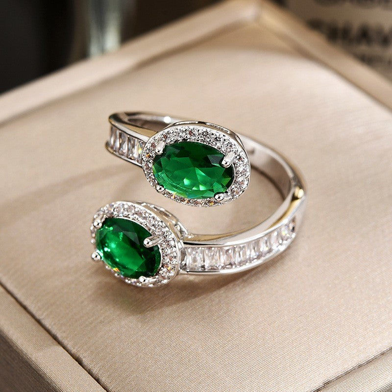 Double Emerald Zircon Open Ring