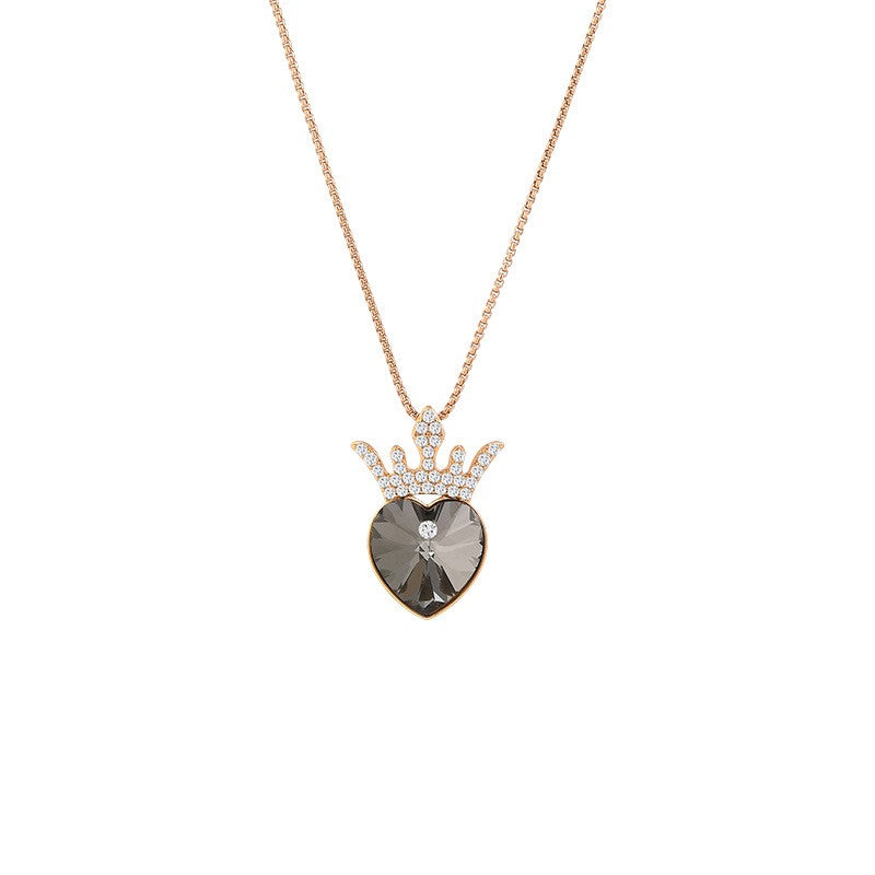 Brown Gold Crystal Heart Sapphire Crown  Necklace