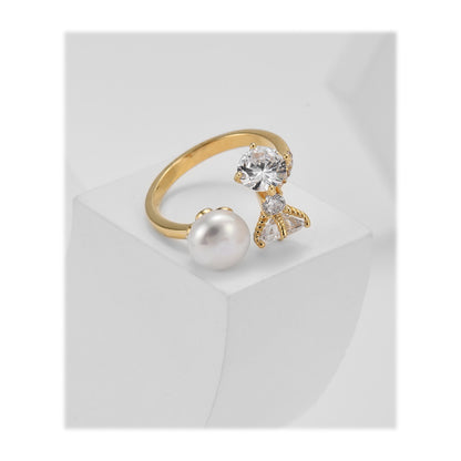 Freshwater Pearl Sapphire Mermaid Tail Open Ring