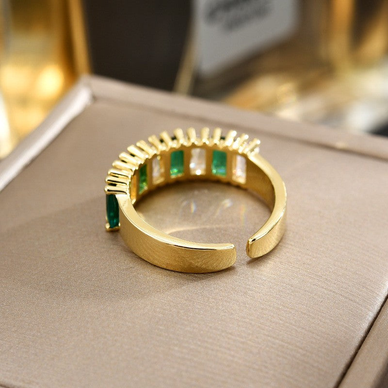 Emerald Baguette Gold Open Ring