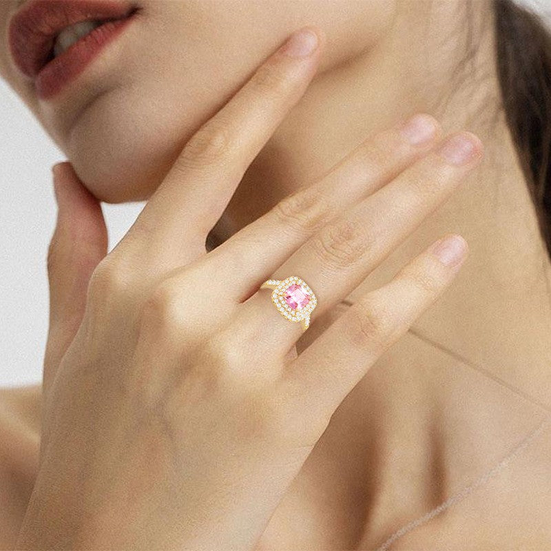 Square Pink Oval Zircon Open Ring