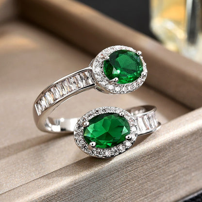 Double Emerald Zircon Open Ring