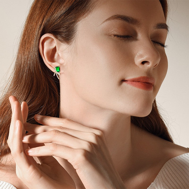 Emerald Zirconia Ribbon Stud Earrings