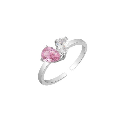 Double Zircon Heart Open Ring