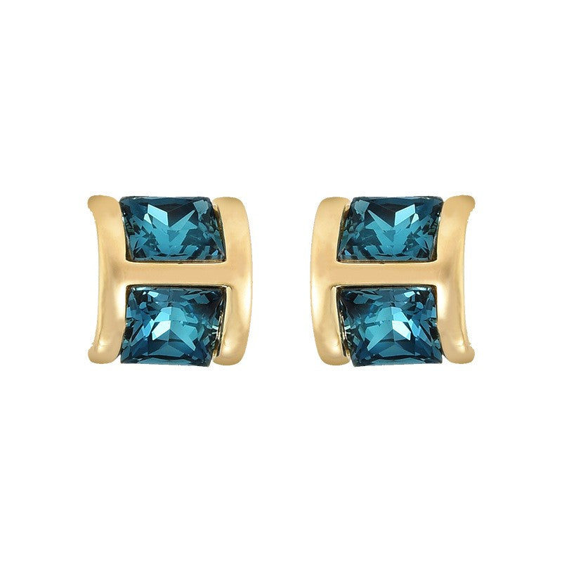 Blue Crystal Semi Arc Stud Earrings