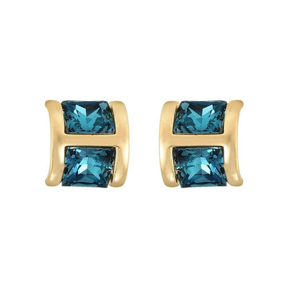 Blue Crystal Semi Arc Stud Earrings