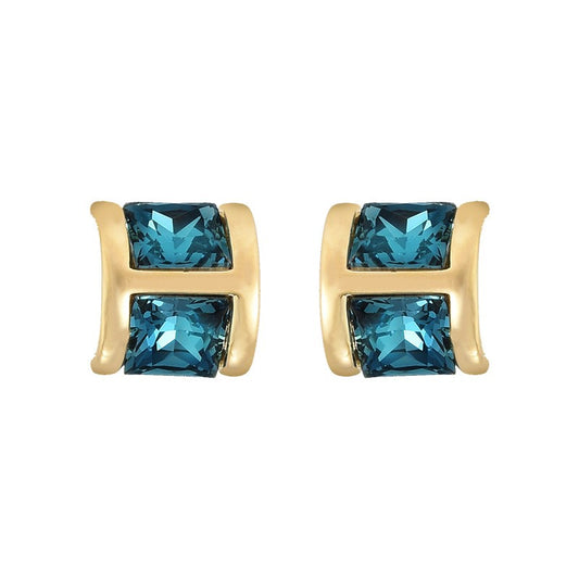 Blue Crystal Semi Arc Stud Earrings