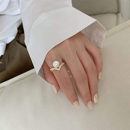 Pearl V Zircon Open Ring