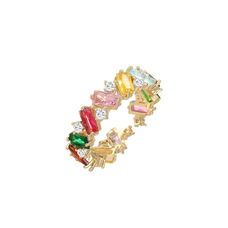 Rainbow Baguette Zirconia Gold Open Ring