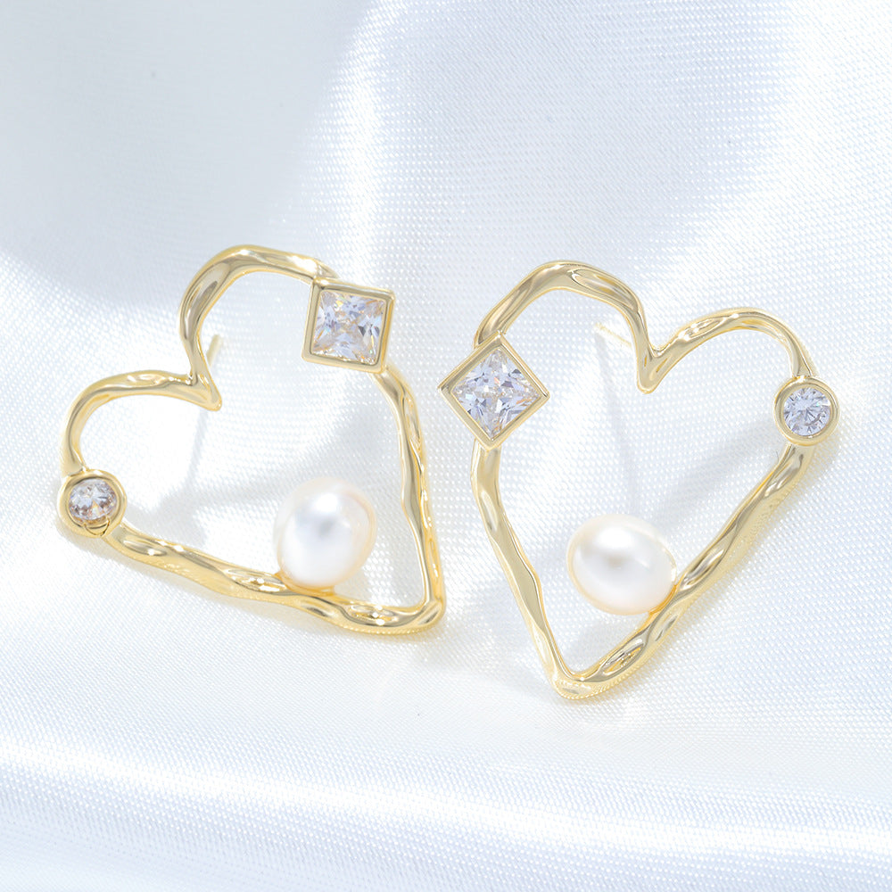 Freshwater Pearl Sapphire Open Heart Stud Earrings