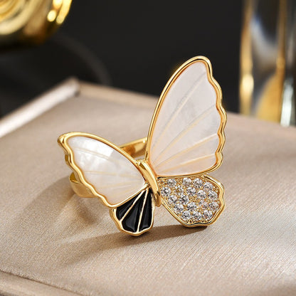 Mother of Pearl Black Butterfly Open Ring