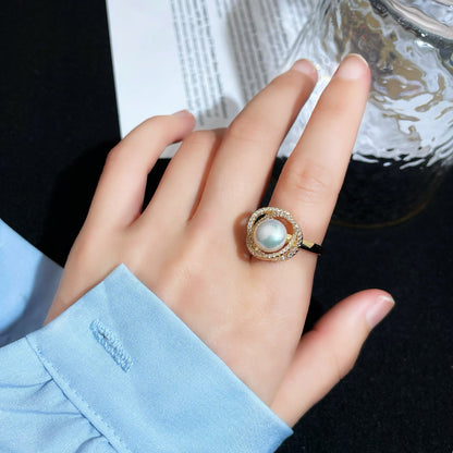 Full Zircon Pearl Open Ring