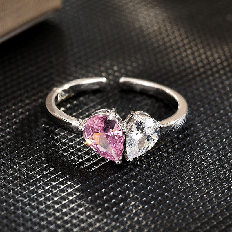 Double Zircon Heart Open Ring