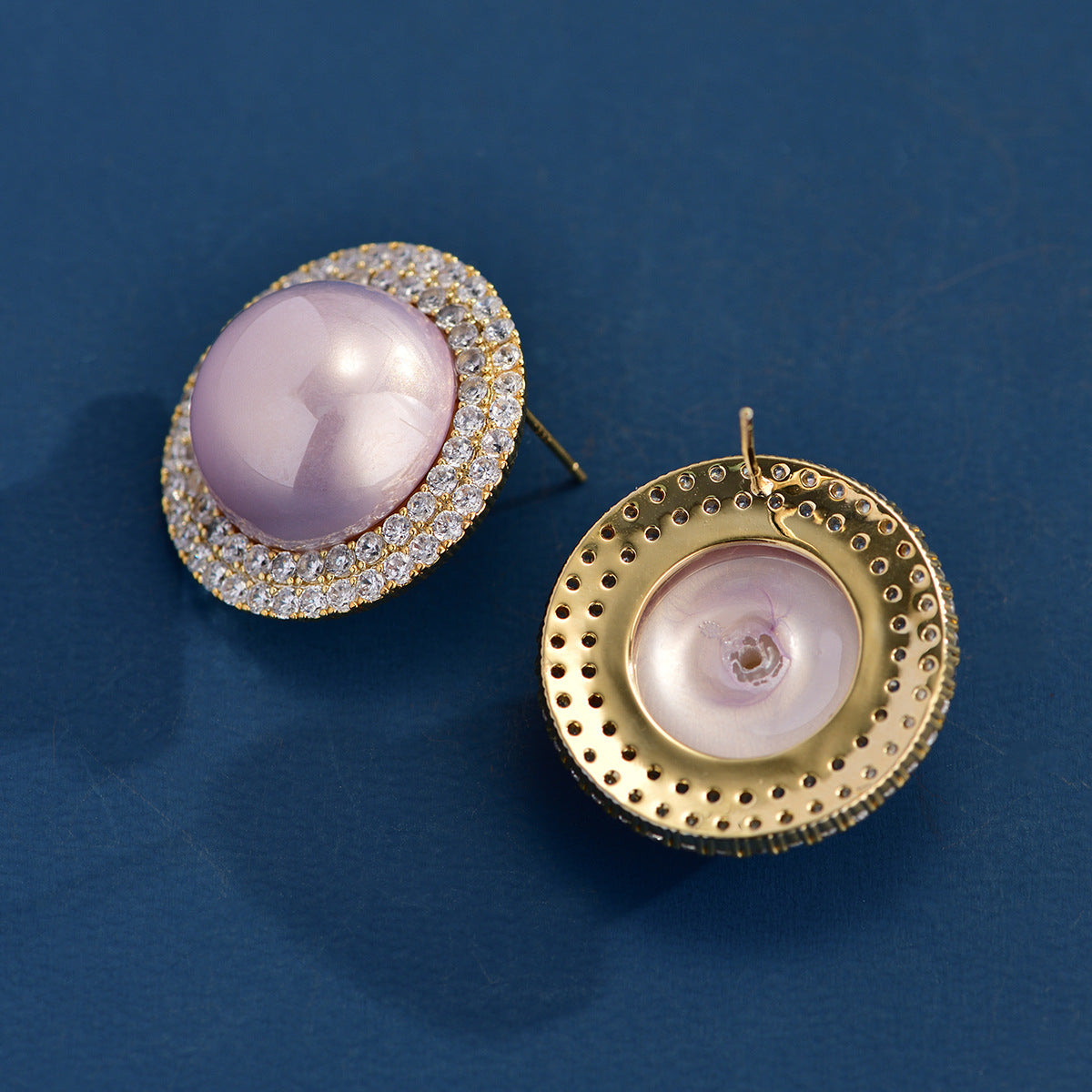 Purple Freshwater Pearl Zirconia Round Stud Earrings