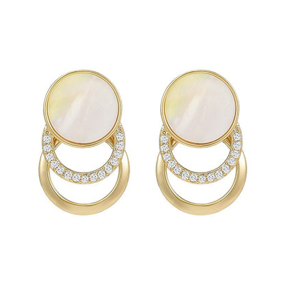 Triple Layer Moonstone Sapphire Round Stud Earrings