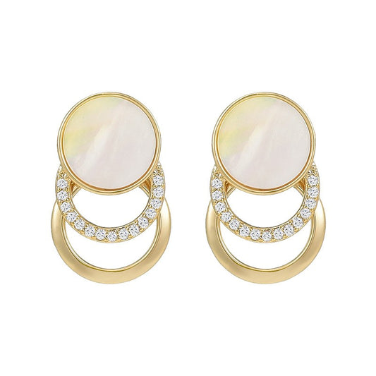 Triple Layer Moonstone Sapphire Round Stud Earrings