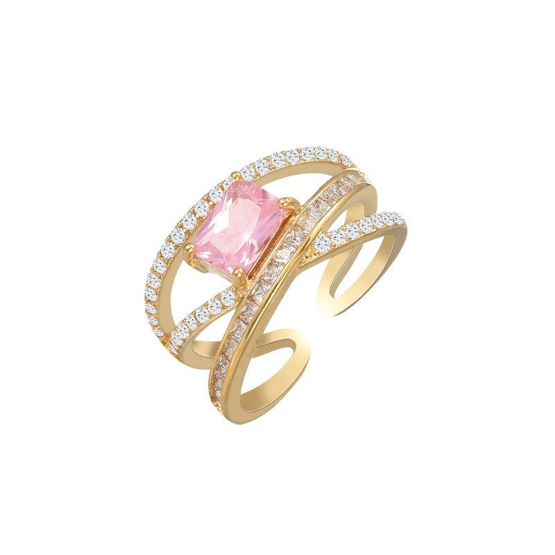 White Baguette Zirconia Net Open Ring