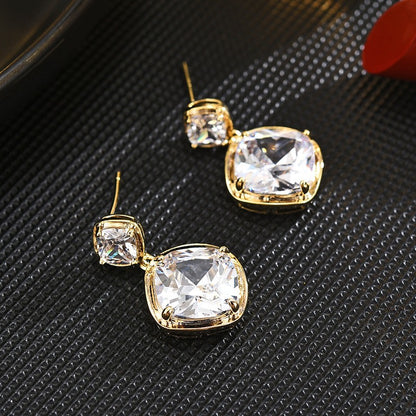 Clear Crystal Zirconia Dangling Stud Earrings