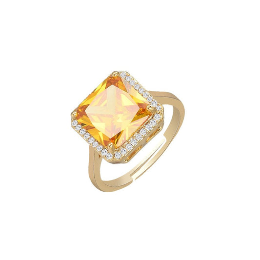 Square Crystal Zirconia Gold Open Ring