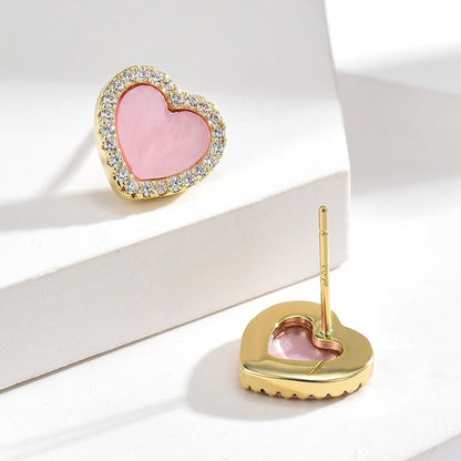 Pink Heart Zircon Stud Earrings