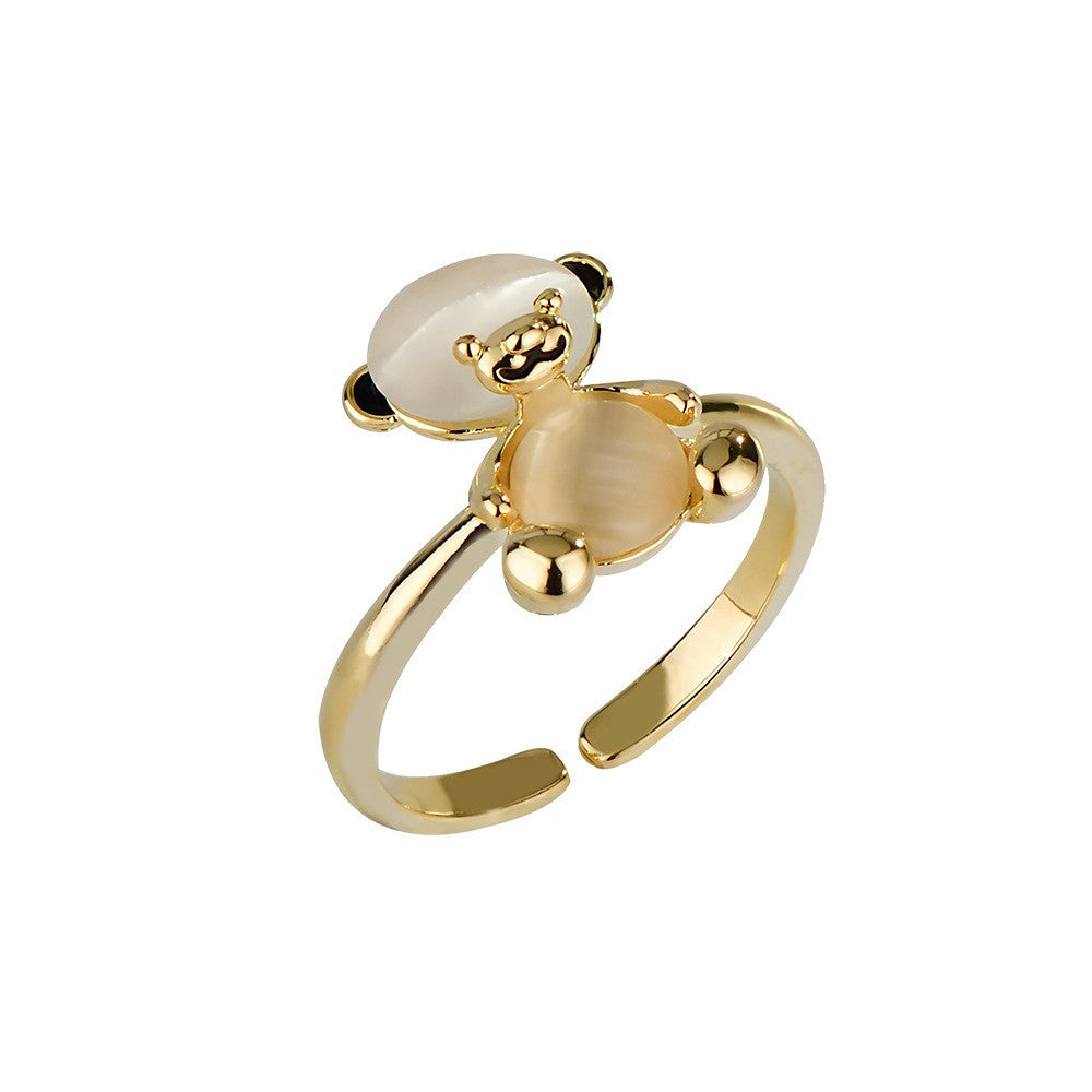 Moonstone Gold Bear Open Ring