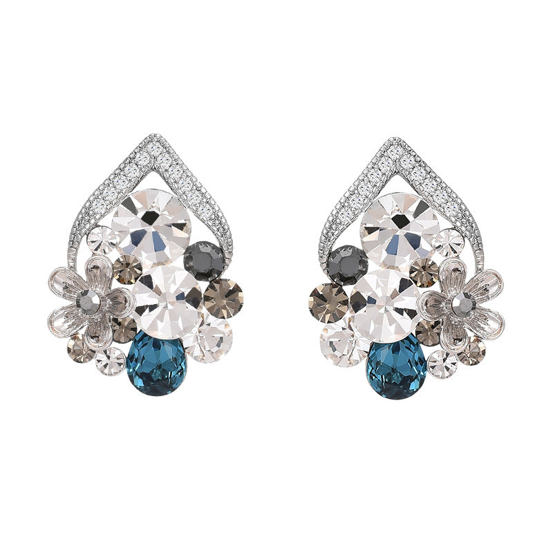 Zircon Crystal Flower Basket Stud Earrings