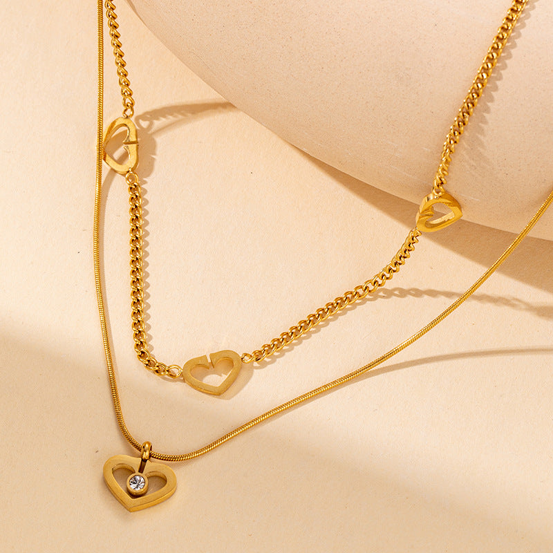 Open Love Heart Double Chain Necklace