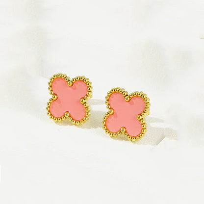 Pink Clover Mother of Pearl Stud Earrings