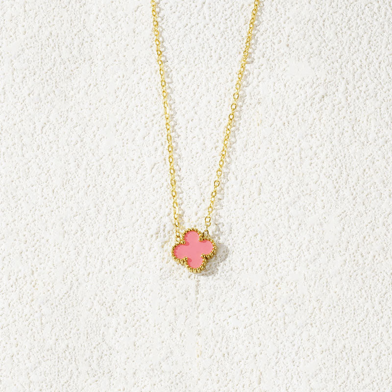 Fritillaria Mother of Pearl Clover Necklace Pink