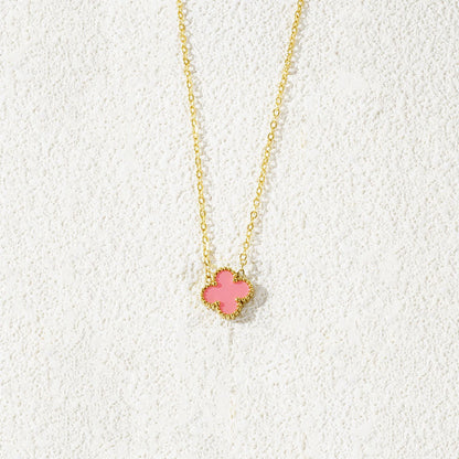 Fritillaria Mother of Pearl Clover Necklace Pink