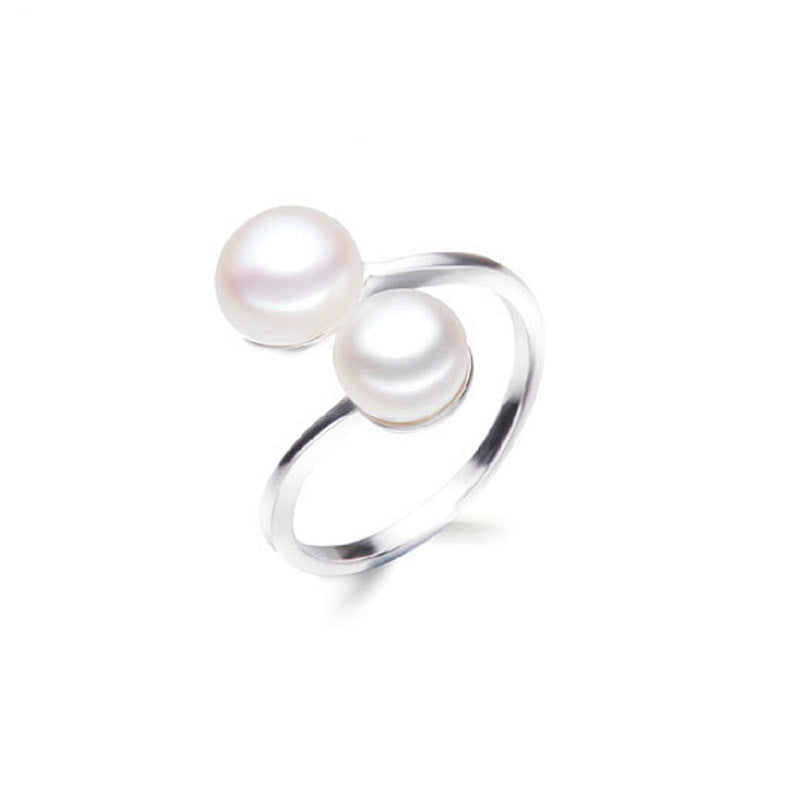 Double Round Freshwater Pearl Open Ring