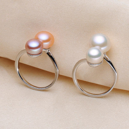 Double Round Freshwater Pearl Open Ring