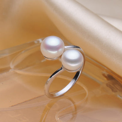 Double Round Freshwater Pearl Open Ring