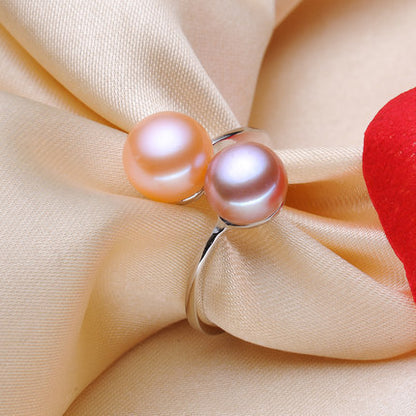 Double Round Freshwater Pearl Open Ring