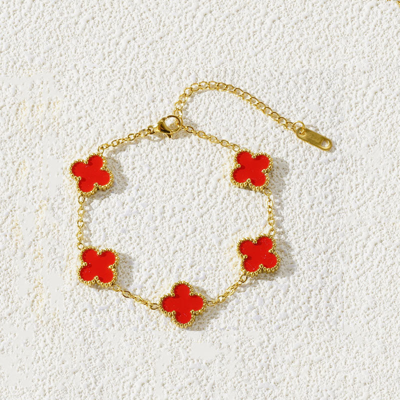 Fritillaria Mother of Pearl Clover bracelet Red