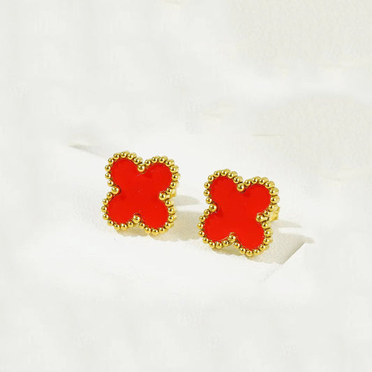 Red Clover Mother of Pearl Stud Earrings