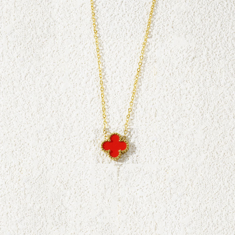 Fritillaria Mother of Pearl Clover Necklace Red