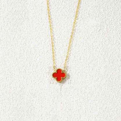 Fritillaria Mother of Pearl Clover Necklace Red