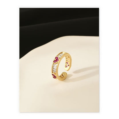 Baguette Love Heart Open Ring