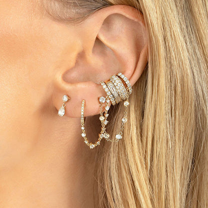 Sapphire Dangling One Piece Ear Chain Clip Earrings