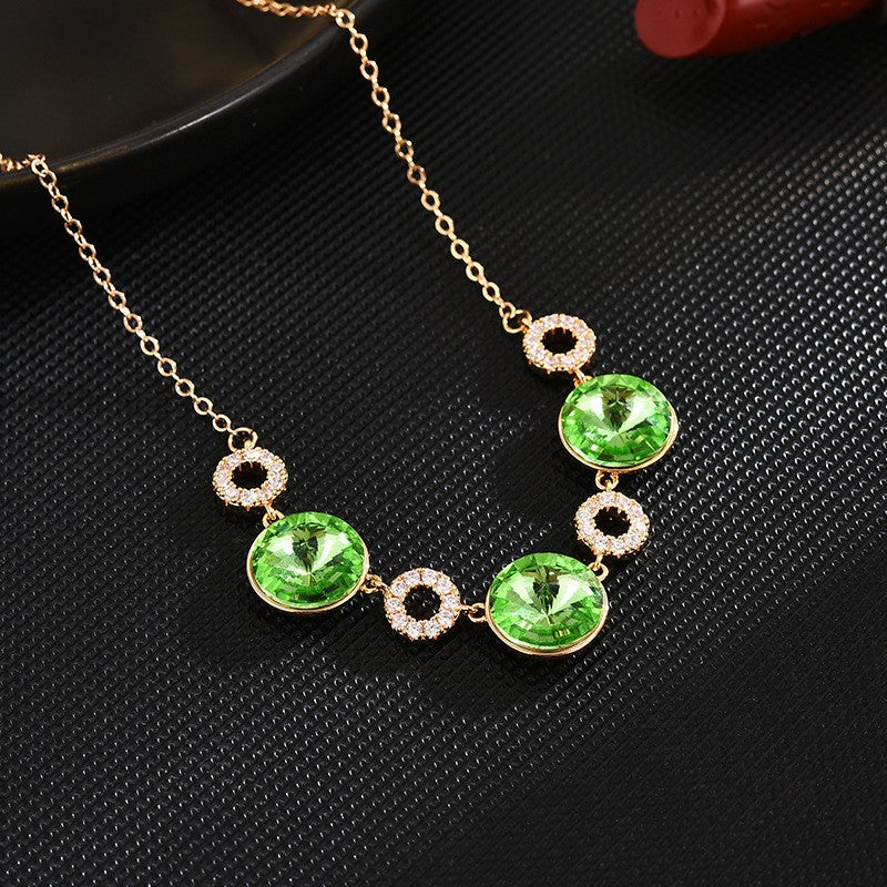 Circle Sapphire Green Crystal Charm Necklace