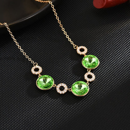 Circle Sapphire Green Crystal Charm Necklace