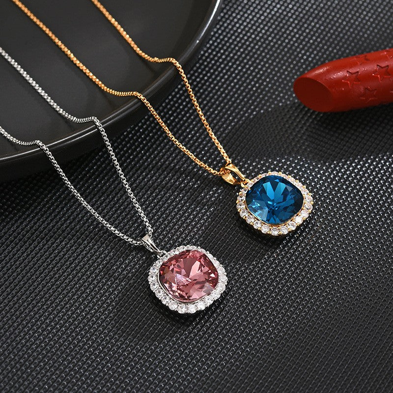 Blue Square Crystal Sapphire Necklace