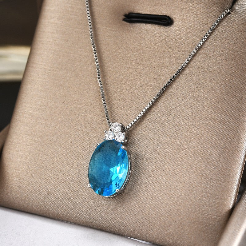 Paris Blue Oval Crystal Sapphire Necklace