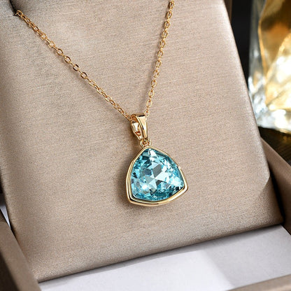 Sea Blue Shield Crystal Pendent Necklace