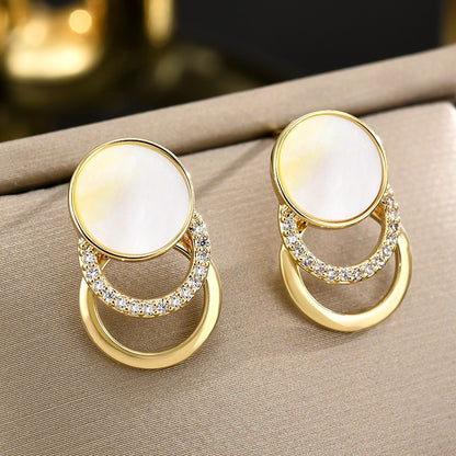 Triple Layer Moonstone Sapphire Round Stud Earrings