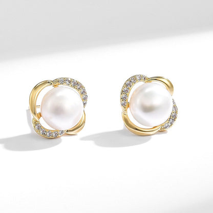 Freshwater Pearl Zircon Stud Earrings