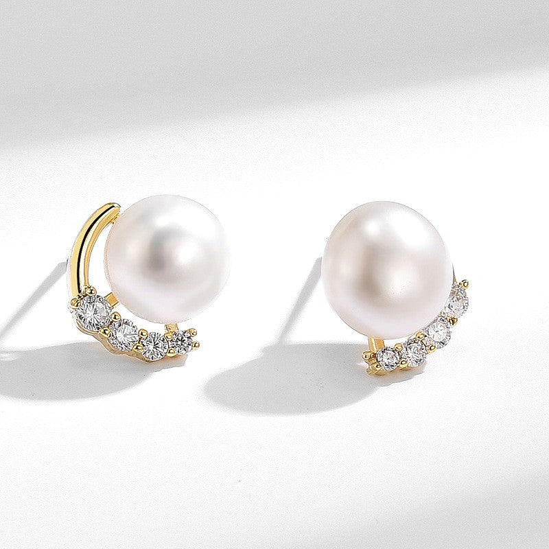 Freshwater Pearl Zircon Stud Earrings