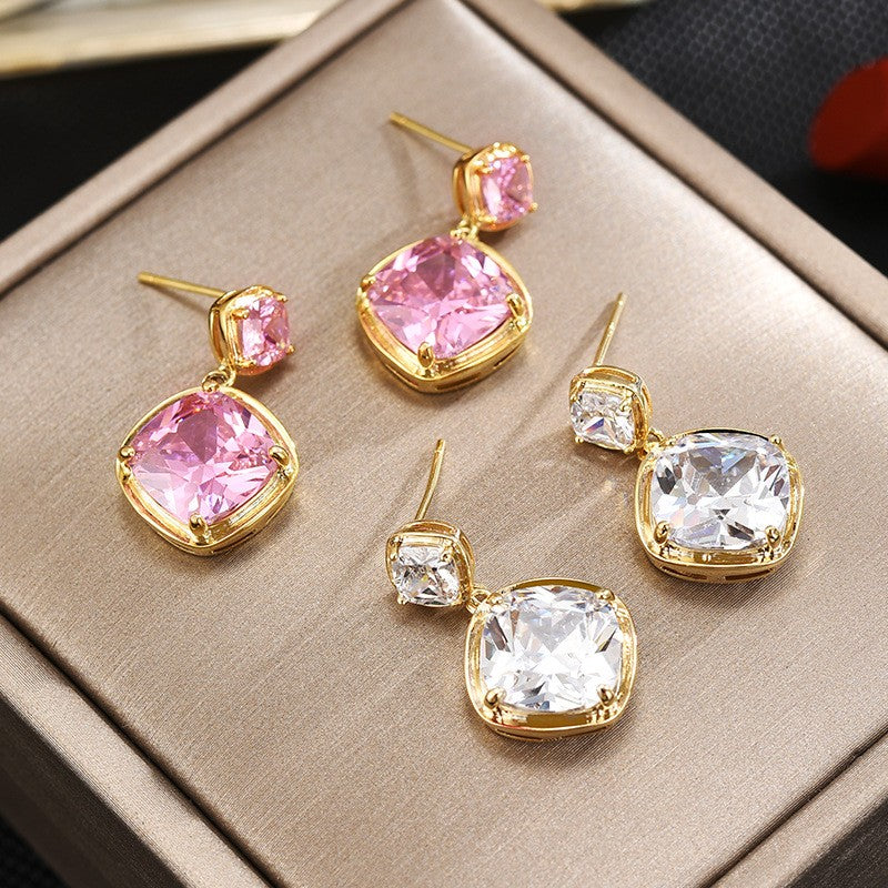 Clear Crystal Zirconia Dangling Stud Earrings